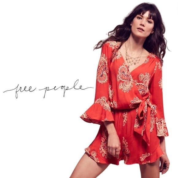 Free People All The Right Ruffles Romper - Orange - Size XS - Picture 1 of 11
